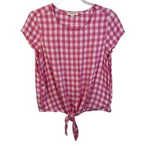 Beach Lunch Lounge Blouse Women's Small Pink Gingham Tie Front Cottage Preppy